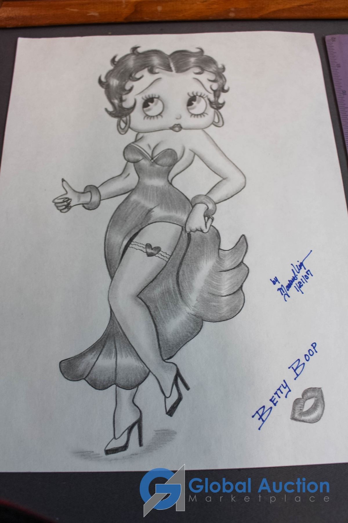 Betty Boop Original Pencil Drawings 1 Framed 1 Unframed