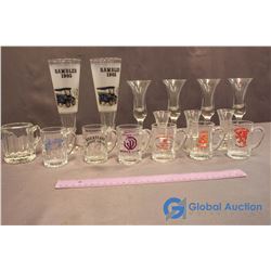 Lot of Assorted Barware including 6 Mini Advertising Beer Mugs