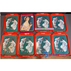 Lot of 8 Coca Cola Tin Trays - 1 "1927 Calendar Girl", 7 "1926 Golfing Couple" Copyright 1974