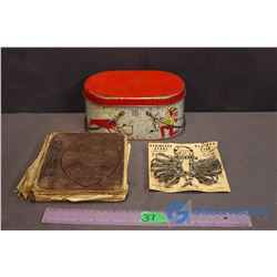 Vintage Indian Bow & Arrow Tin, Stainless Steel KloseKlips, Antique "Peep of Day" Religious Book