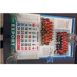 1965/1966 NHL Paper Calendar - Features 1965 Stanley Cup Champion Montreal Canadians (Jean Beliveau)