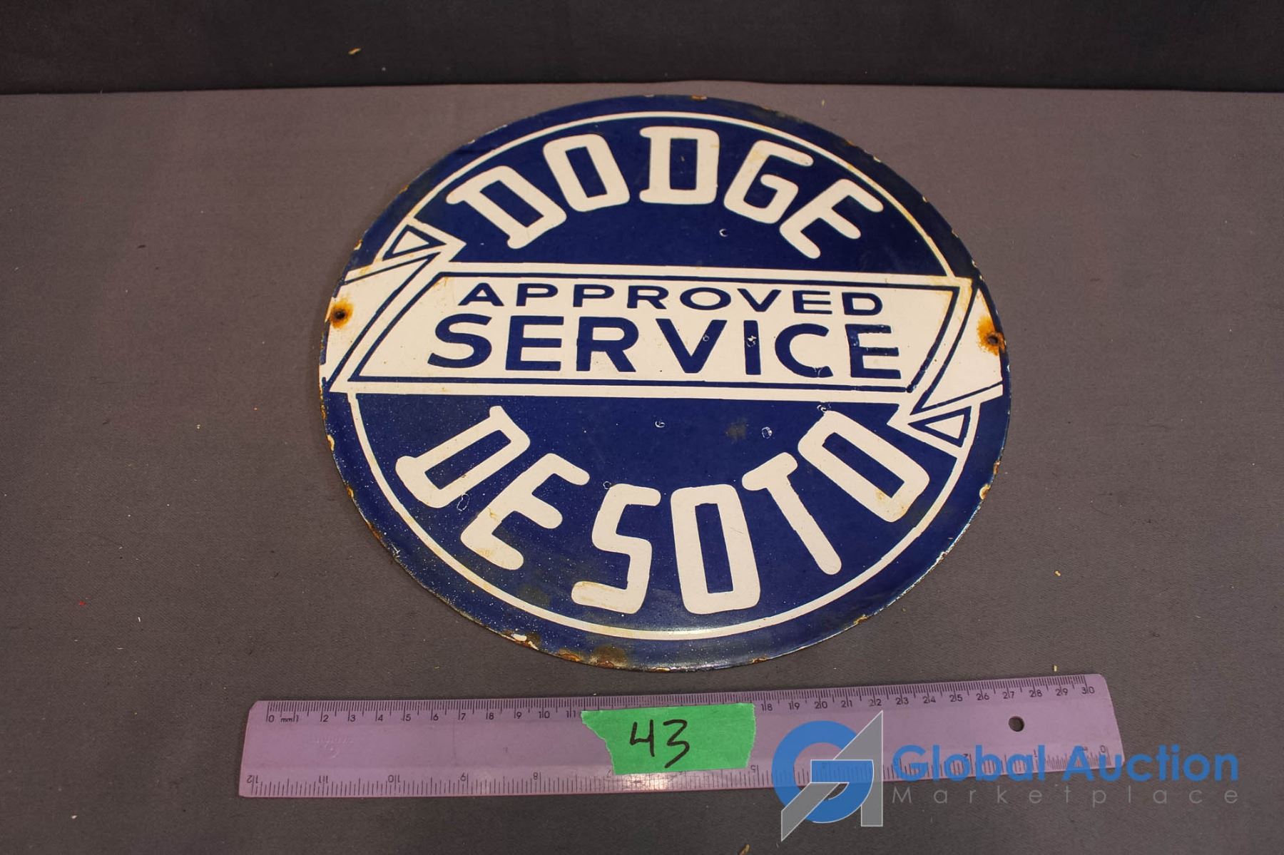 Vintage Porcelain Dodge Desoto Service Sign - Approx 12