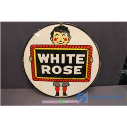 Vintage White Rose Round Porcelain Sign - Approx 24" Wide