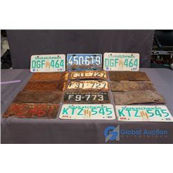 Lot of 15 License Plates - SK 1930's, 1940's, 1950's, 1960,s BC, etc