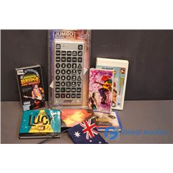 Lot of Misc Entertainment Related (Jumbo Remote, Jimi Hendrix VHS, I Love Lucy Book)