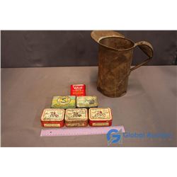 (6) Vintage Tobacco Tins (Repeater, Fine Cut, Players, Orinoco) & Metal Pail