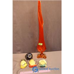 Lot of Misc Decor - Art Glass, (3) Charles Dickins Series Bossons