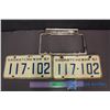 Image 1 : Pair of 1961 SK License Plates & Drive Safely License Plate Topper