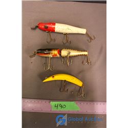 Lot of 3 Vintage Fishing Lures - 2 Wooden