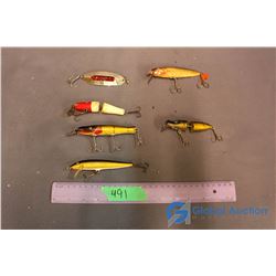 Lot of 6 Fishing Lures - 1 Wooden