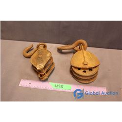 (2) Vintage Metal Double Pulleys