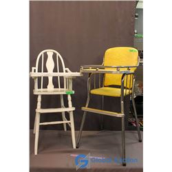 Pair of Vintage Doll High Chairs - 1 Wood, 1 Chrome & Vinyl
