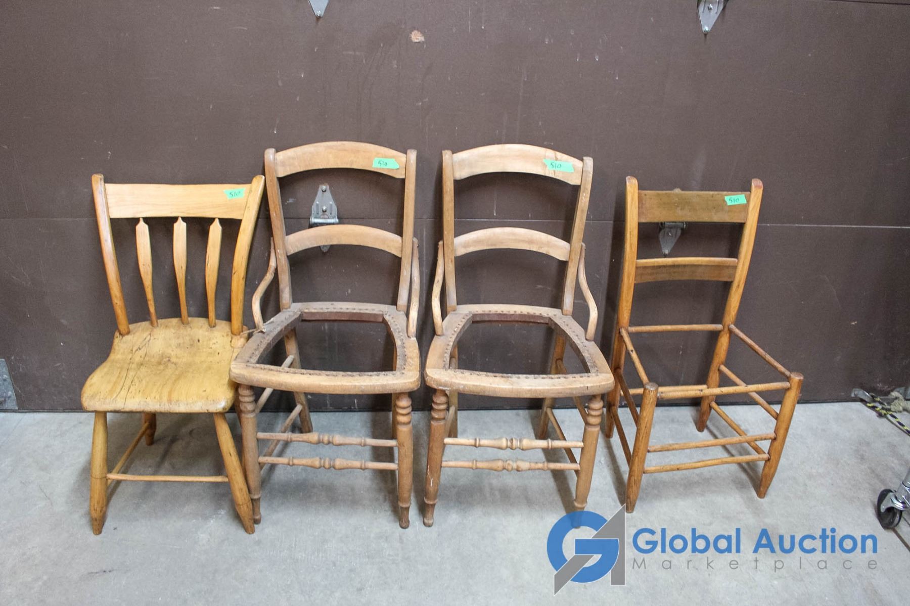 4 Assorted Wooden Chairs In Need Of Refinishing