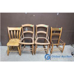 4 Assorted Wooden Chairs - In need of refinishing