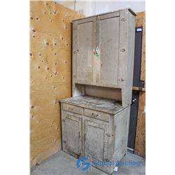 Antique Wooden Rustic Pantry Cupboard - 39"W x 24"D x 88"H, separates into 2 peices