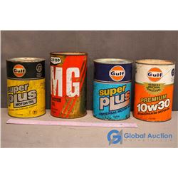 (4) Motor Oil Tins (3 w/Contents)