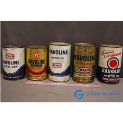(5) Havoline Motor Oil Tins (4 w/Contents)