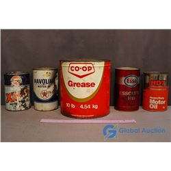 (5) Motor Oil Tins