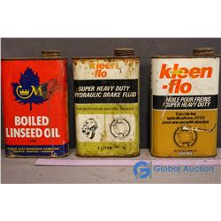 (3) Tins w/Contents (Brake Fluid, Linseed Oil)