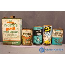 (5) Tins (Thinner, Rubber Lubricant, Bowler Wax, Shuffle Wax, 3 w/Contents)