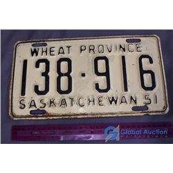 1951 Saskatchewan License Plate