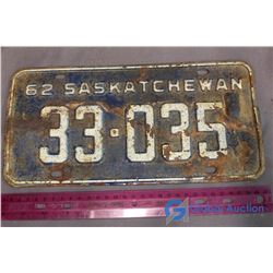 1962 Saskatchewan License Plate