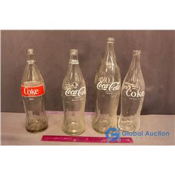 4 Large Vintage Coca Cola Bottles 1 - 1.13L, 1- 750ml, 2- 739ml