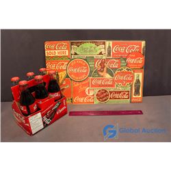 Vintage Coca-Cola Place Mat & SK 2005 Centennial 6 Pack of Coca-Cola Glass Pop Bottles (Full)