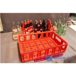 Coca-Cola Plastic Crate of Metal & Glass Coca-Cola Bottles 21 Glass (7 Full) 10 Metal Bottles (8 Ful