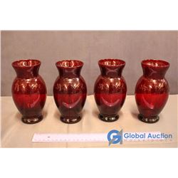 4 Ruby Red Vases