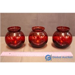 3 Ruby Red Small Round Vases