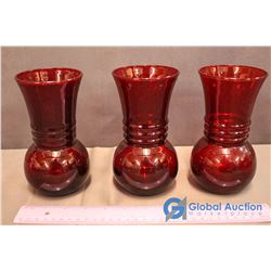 3 Ruby Red Vases