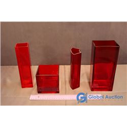 4 Ruby Red Tall & Short Vases