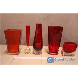 5 Pieces Assorted Ruby Red Glassware