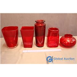 5 Assorted Ruby Red Vases
