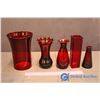 Image 2 : 4 Ruby Red Vases & 1 Ruby Red Candle Shade