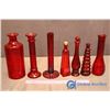 Image 2 : 7 Assorted Ruby Red Glassware Pieces, Vases, etc