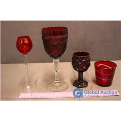 4 Assorted Ruby Red Glassware Pieces