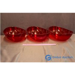 3 Plastic Red Serving Bowls