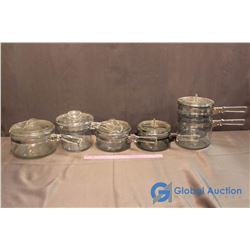 Clear Pyrex Kitchenware (3 Pots, 1 Double Boiler, 1 Extra Double boiler pot)