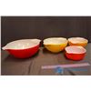 Image 1 : Set of 4 Vintage Pyrex Bowls (Red, Yellow & Orange Nesting Set, 1 extra small red bowl non matching 