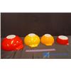 Image 3 : Set of 4 Vintage Pyrex Bowls (Red, Yellow & Orange Nesting Set, 1 extra small red bowl non matching 