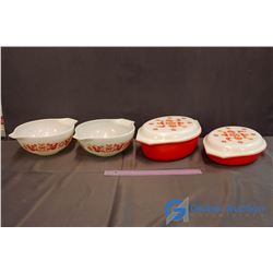 2 Pyrex Dual Serve Casserole Dishes & 2 Pyrex Bowls (Friendship/Bird Pattern)
