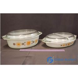 2 Vintage Pyrex Dual Serve Casserole Dishes Town & Country Pattern (1963-1967)