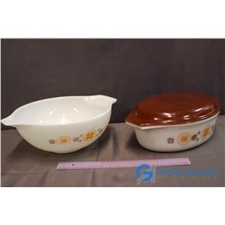 Vintage Pyrex "Town & Country Pattern Dual Serve Casserole Dish w/ Large Serving Bowl (1963-1967)