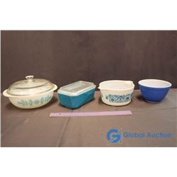 Lot of Assorted Vintage Pyrex Dishware - Butter Dish, Casserole Dish, Bowls (4)