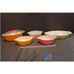 Lot of 5 Assorted Vintage Pyrex Dishware Pieces - Multiple Patterns