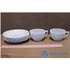 Image 1 : Blue Pyrex Cups & Saucers (2 Cups, 5 Saucers)