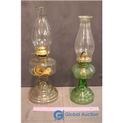1 Clear Glass & 1 Green Glass Coal Oil Lanterns