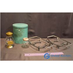 Glass Instant Coffee Jar; Glass "Nutty" Club Peanut Butter Piggy Bank, Canister, etc